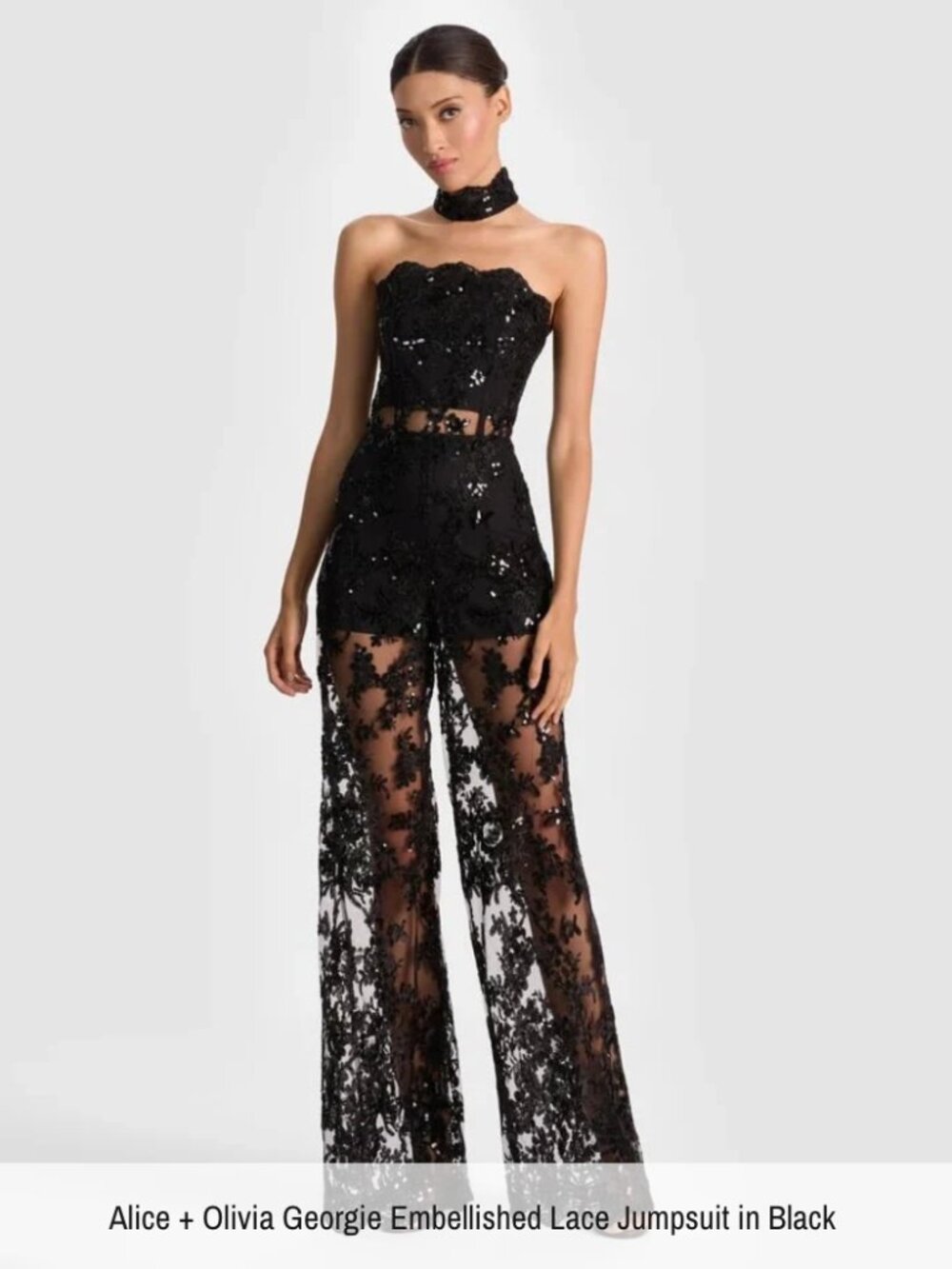 Alice + Olivia Georgie Embellished Lace Jumpsuit in Black [BRAND NEW]